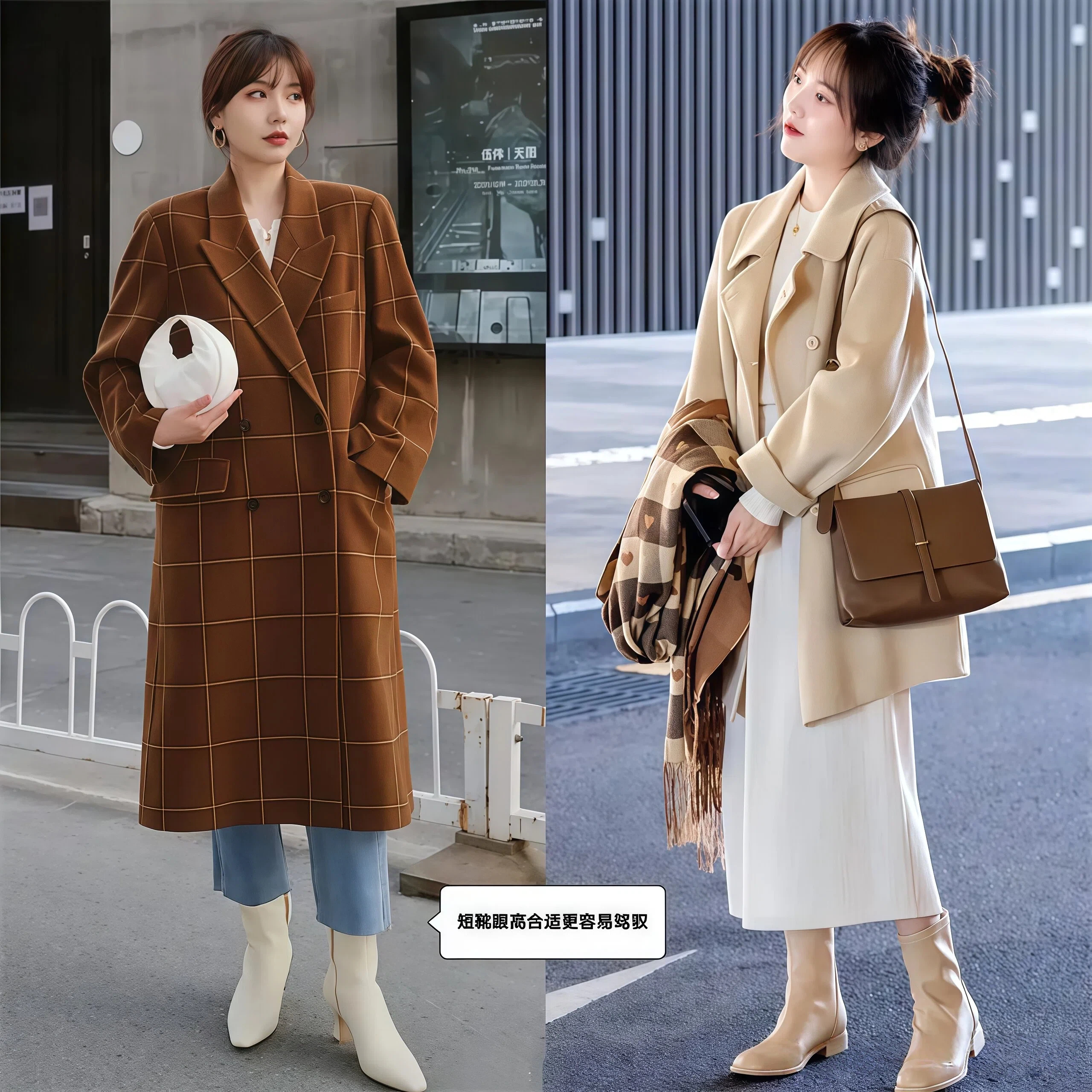 早春大衣配低跟靴，时髦减龄又显高