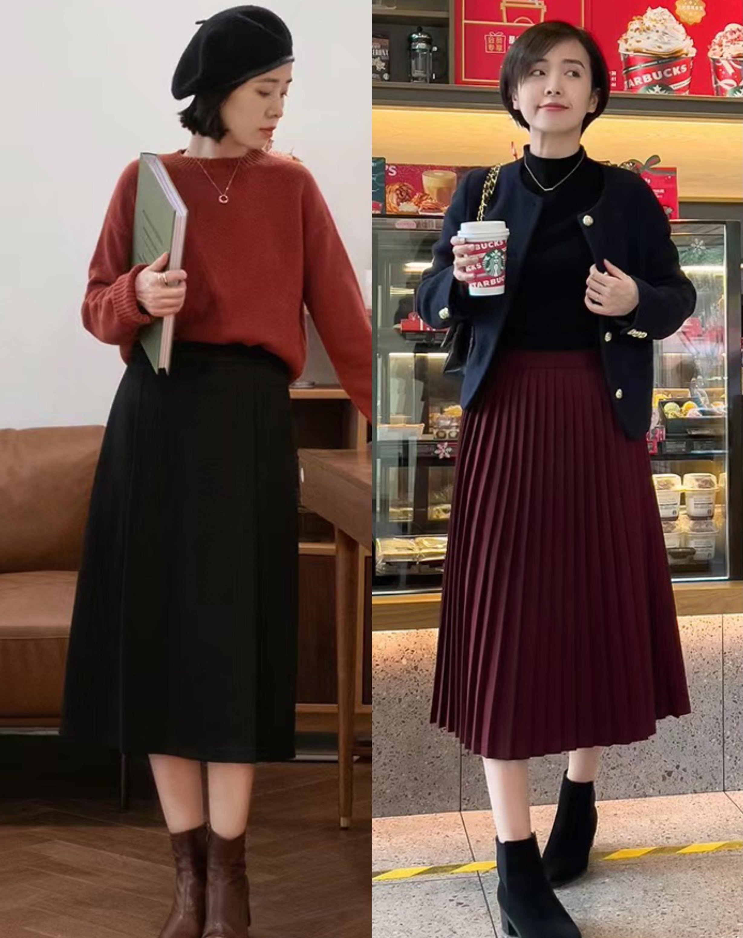 早春最省心搭配！毛衣+半身裙，中年女人这样穿太棒了