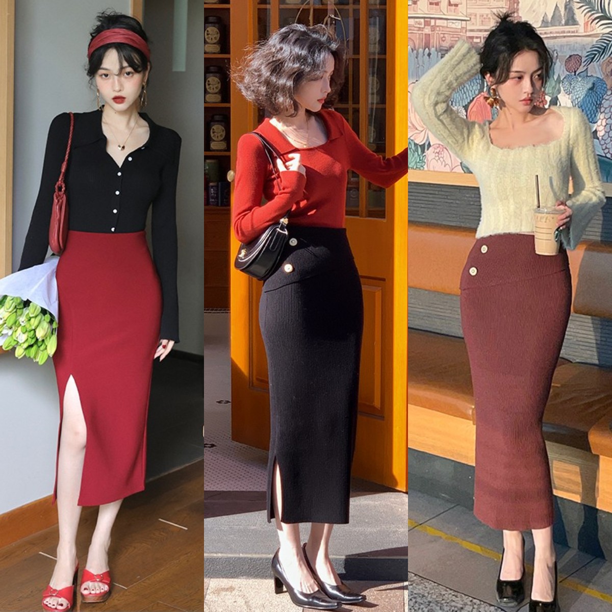 中老年毛线半身裙的织法_中年秋冬半身裙_