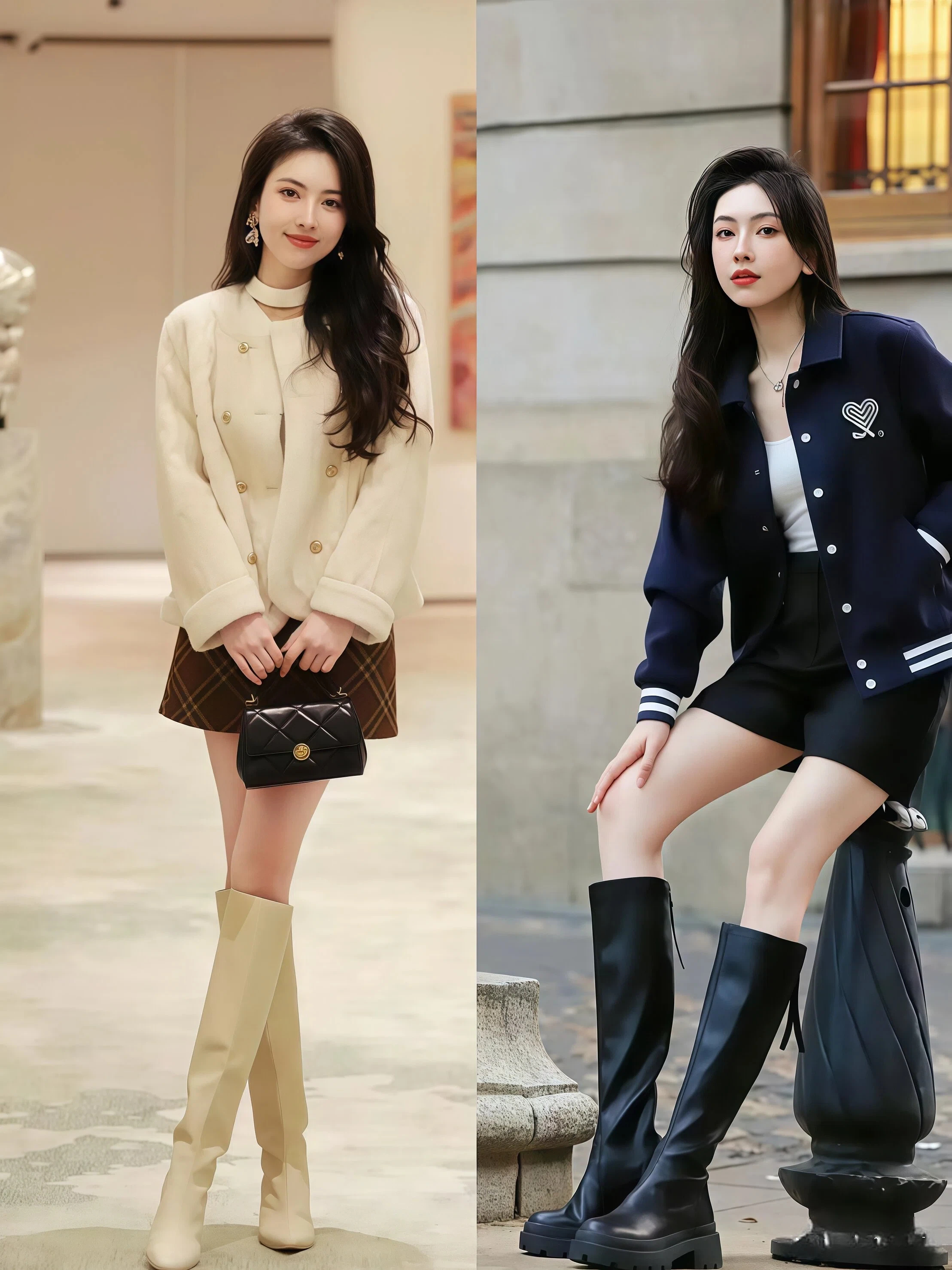 街拍达人显腿长秘密：膝下靴搭短裙长裤技巧与雷区规避