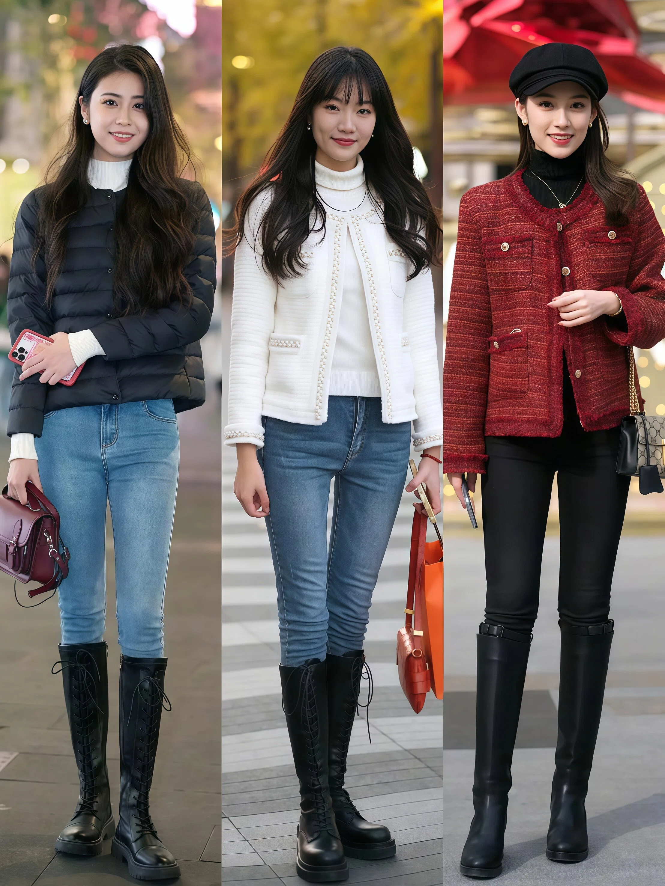 街拍达人显腿长秘密：膝下靴搭短裙长裤技巧与雷区规避